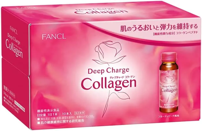 FANCL Deep Charge Collagen Drink, 10 Day Supply (1.7 fl oz (50 ml) x 10 Bottles)